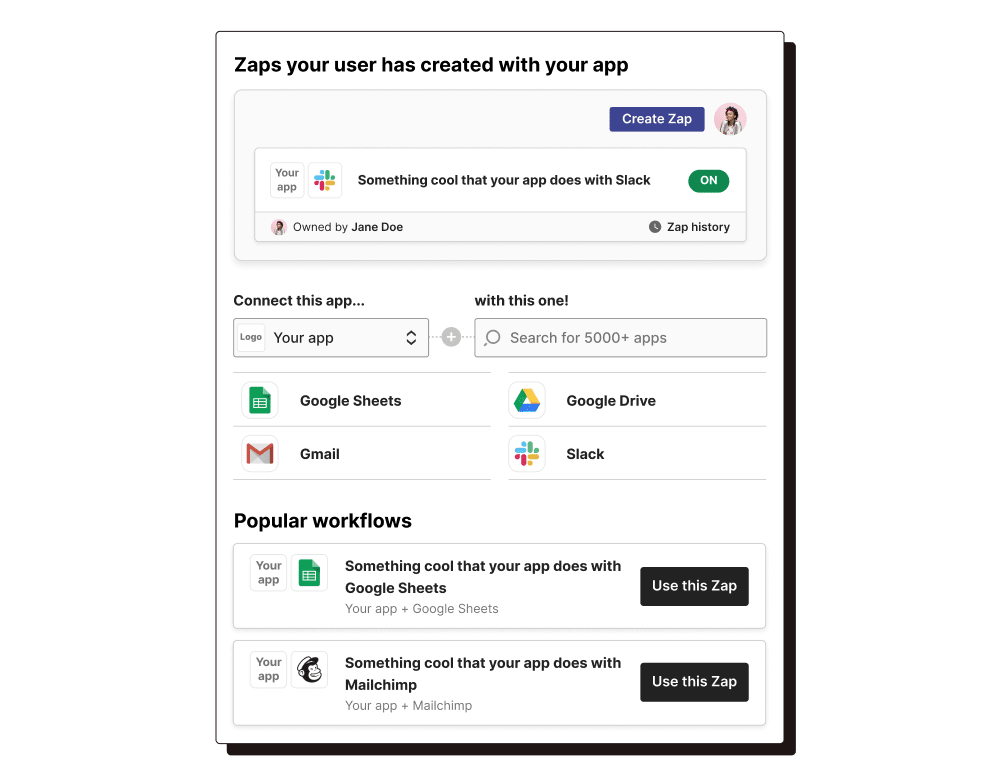 Zaps your user created with your app